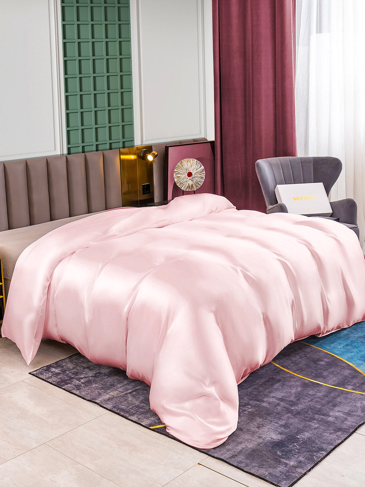 SilkSilky ES 25Momme Seda Pura Duvet Cover Rosa 001