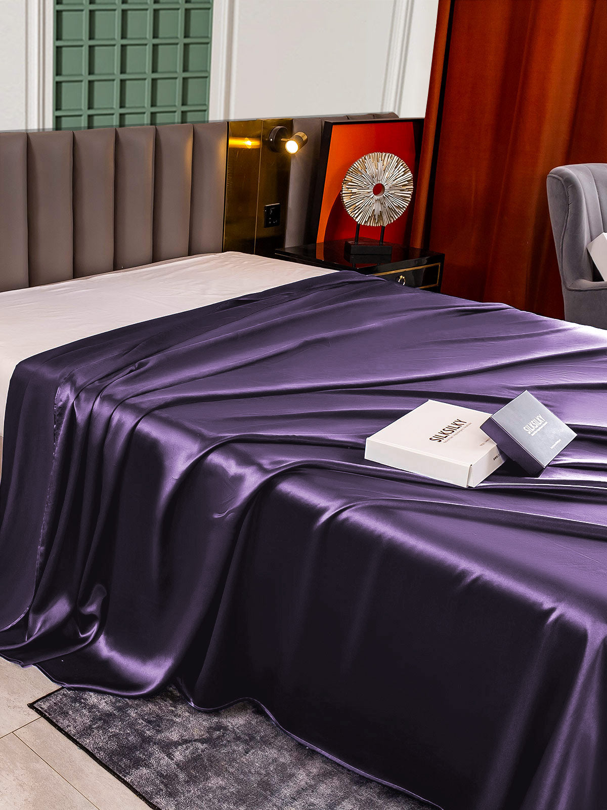 [Morado Oscuro] SilkSilky-ES 22Momme Seda Pura Sheet 004,