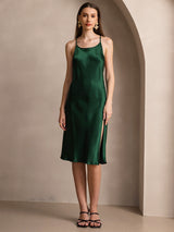 [Verde Oscuro] SilkSilky-ES Spaghetti Strap Vestido 007