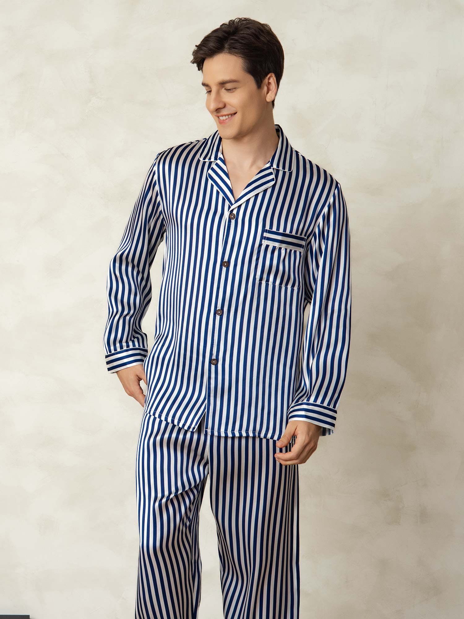 [Raya Marina] SilkSilky-ES 19Momme Seda Pura Mens Pajamas 005
