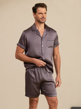 [Gris Púrpura] SilkSilky-ES Short Sleeve Lapel Collar Pijamas de hombre 006