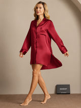[Vino] SilkSilky-ES Long Sleeve Lapel Collar Camisas de dormir 008