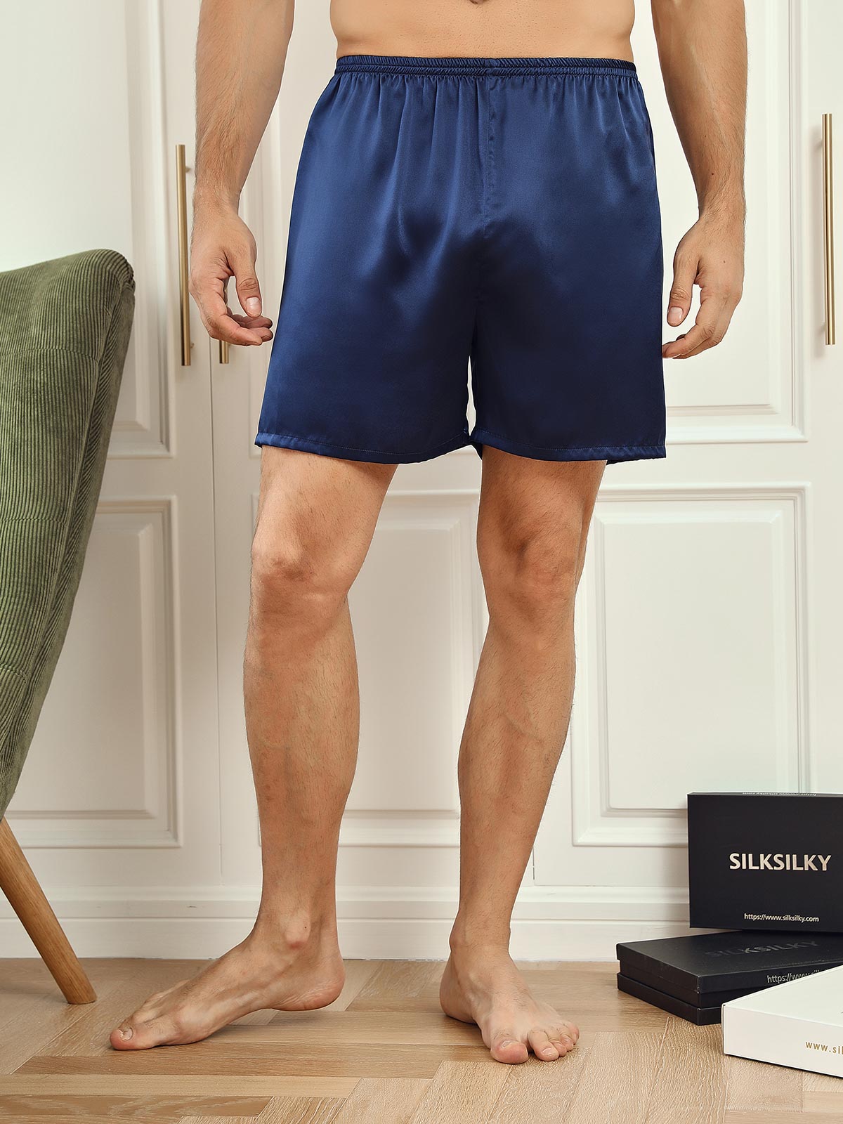 [Azul Oscuro] SilkSilky-ES 19Momme Mens Sleep Bottoms 003