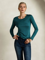 [Verde Posy] SilkSilky-ES Manga larga Cuello Redondo Camisetas de Mujer 003