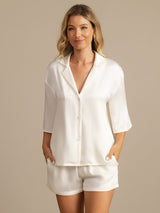 [Blanco] SilkSilky-ES 19Momme A metà Cuello de Muesca Pijamas de mujer 003