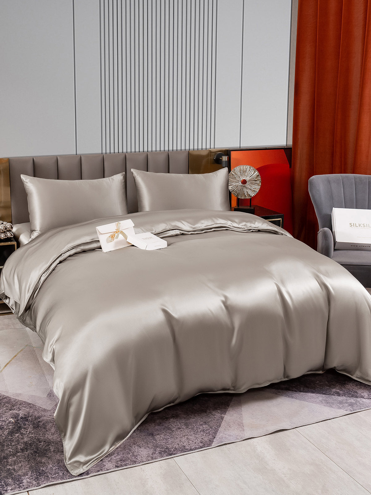 [Gris] SilkSilky-ES 22Momme Seda Pura Bedding Set 005