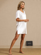 [Blanco] SilkSilky-ES Half Sleeve V Neck Camisón 006