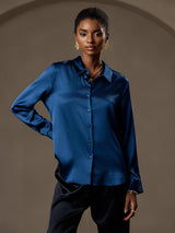 [Azul Real] SilkSilky-ES Long Sleeve Lapel Collar Blusas de Mujer 001