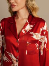 [Rojo Oscuro] SilkSilky-ES Long Sleeve Lapel Collar Camisas de dormir 004