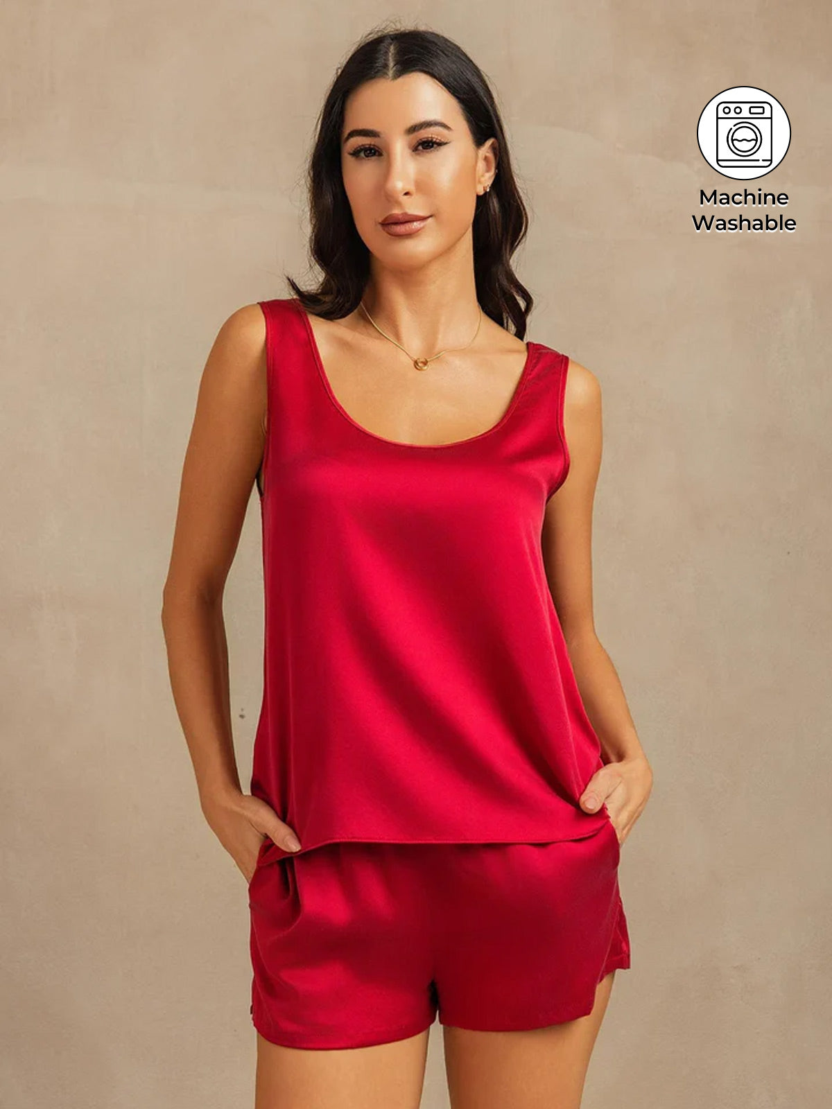 [Vino] SilkSilky-ES 19Momme Seda Cuello en U Pijamas de mujer 001