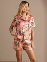 [Gato Rosa] SilkSilky-ES Short Sleeve Lapel Collar Pijamas de mujer 001
