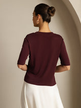 [Vino Windsor] SilkSilky-ES Half Sleeve Crew Neck Camisetas de Mujer 002