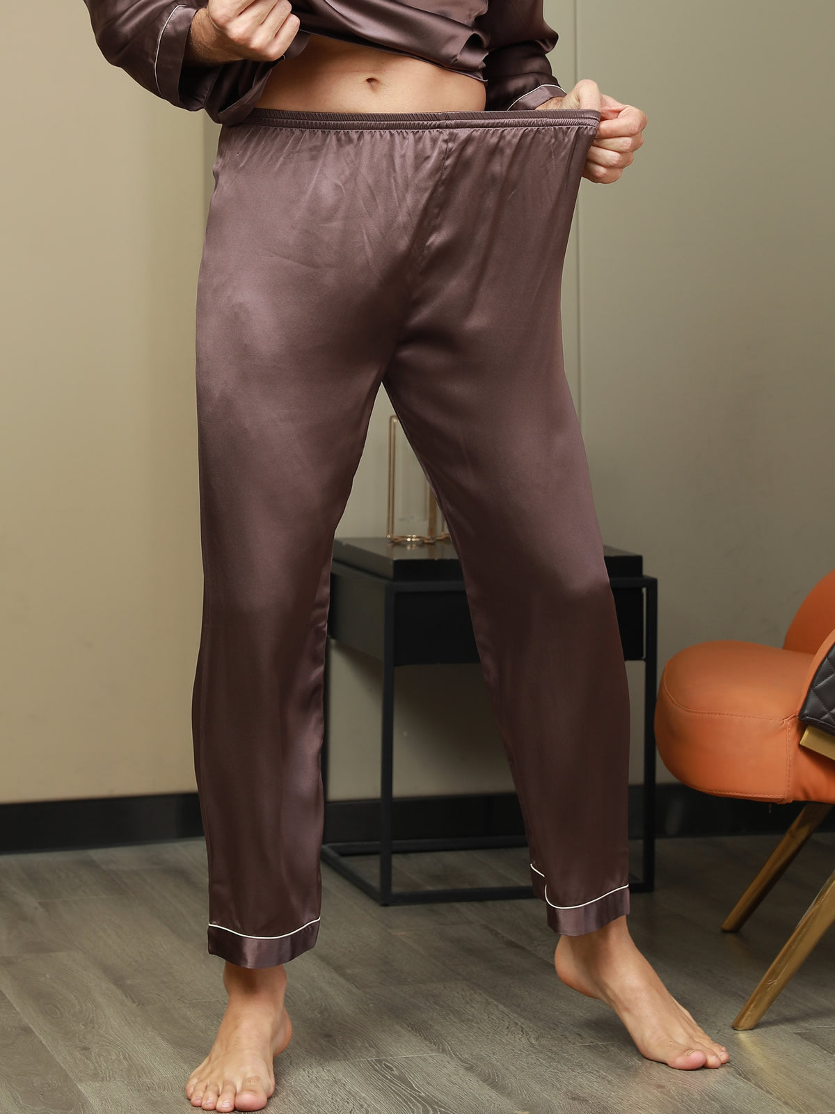 [Café] SilkSilky-ES Seda Pura Mens Sleep Bottoms 001