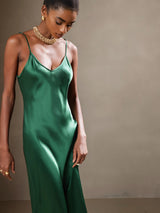 [Verde] SilkSilky-ES Spaghetti Strap V Neck Vestido 004
