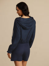 [AzulOscuro] SilkSilky-ES 18Momme Manga larga Cuello Alto Chaqueta de mujer 002