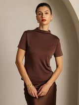 [Café] SilkSilky-ES Short Sleeve Camisetas de Mujer 008