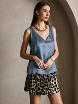 [Verde Azulado Real] SilkSilky-ES Sleeveless V Neck Top de tirantes 001