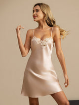 [Rosa] SilkSilky-ES Spaghetti Strap V Neck Camisón 001