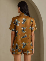 [León Marrón] SilkSilky-ES Short Sleeve Notch Collar Pijamas de mujer 002