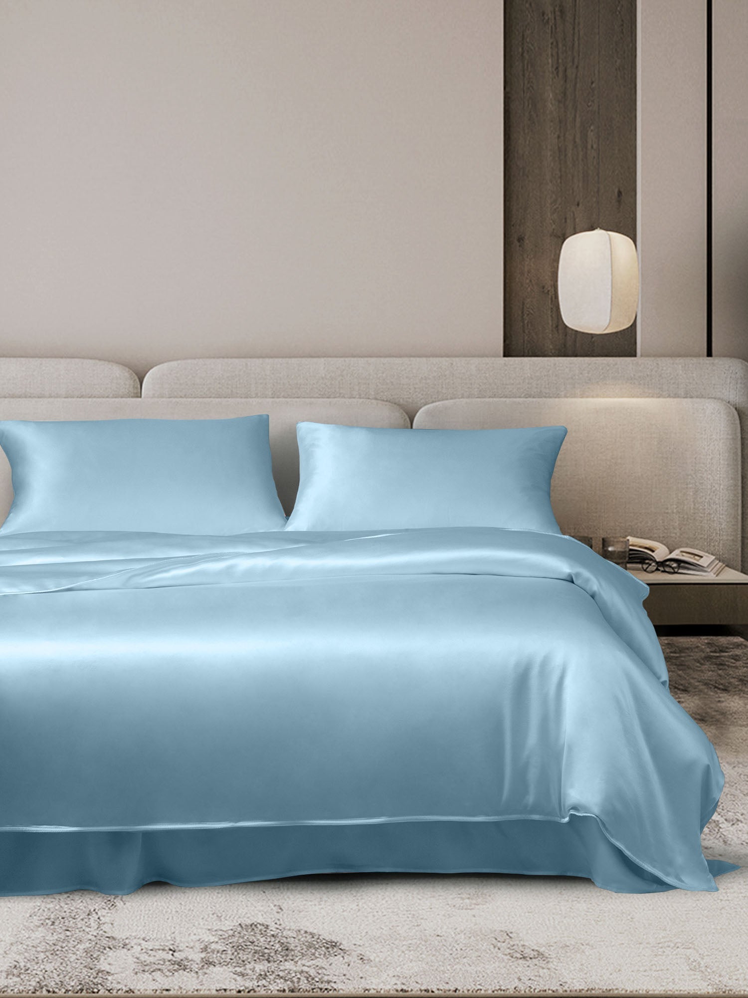 [Azul Claro] SilkSilky-ES 19Momme Juego de ropa de cama 001