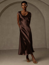 [Café] SilkSilky-ES Cap Sleeve Vestido 001