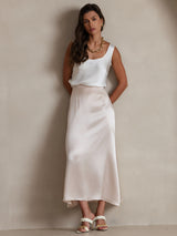 [Blanco] SilkSilky-ES 19Momme Sin mangas Escote Cuchara Top de tirantes 005