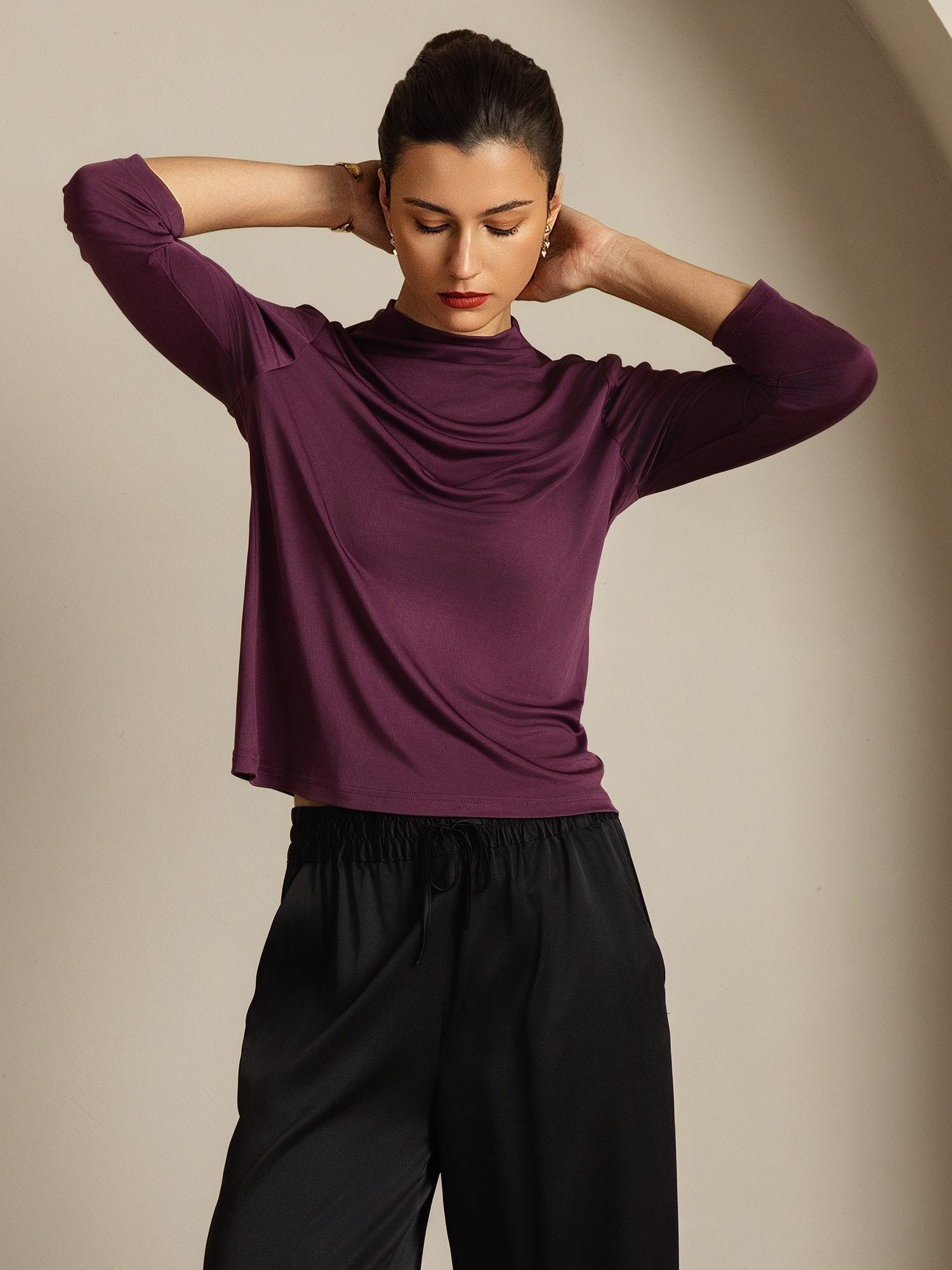 [Púrpura] SilkSilky-ES Seda Pura Womens T-Shirt 007