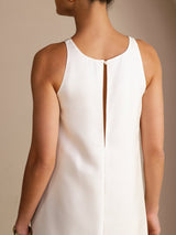 [Blanco] SilkSilky-ES Sleeveless Crew Neck Vestido 004