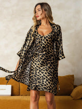 [Leopardo] SilkSilky-ES Seda Pura Cuello en V Conjunto de camisón y bata 006,