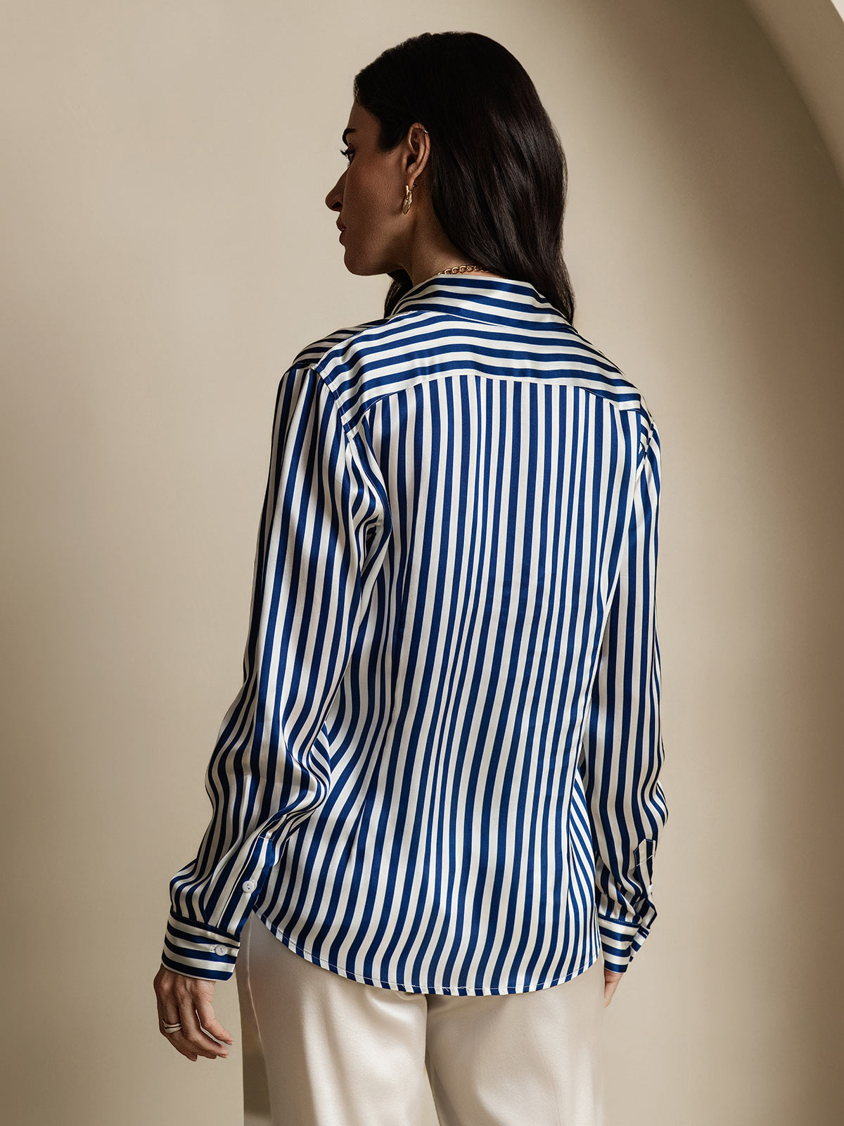 [Azul] SilkSilky-ES Seda Lapel Collar Blusas de Mujer 002