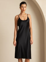 [Negro] SilkSilky-ES Spaghetti Strap Cuello en U Vestido 004