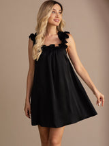 [Negro] SilkSilky-ES Sleeveless Square Neck Camisón 001