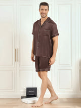 [Café] SilkSilky-ES Short Sleeve Lapel Collar Pijamas de hombre 005