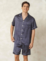 [Ginkgo Azul Marino] SilkSilky-ES Short Sleeve Lapel Collar Pijamas de hombre 005