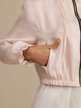 [Rosa] SilkSilky-ES 18Momme Manga larga Cuello Alto Chaqueta de mujer 008