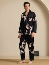 [Negro] SilkSilky-ES Long Sleeve Notch Collar Pijamas de hombre 006
