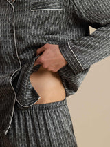 [Ginkgo Negro] SilkSilky-ES 19Momme Manga larga Pijamas de hombre 005