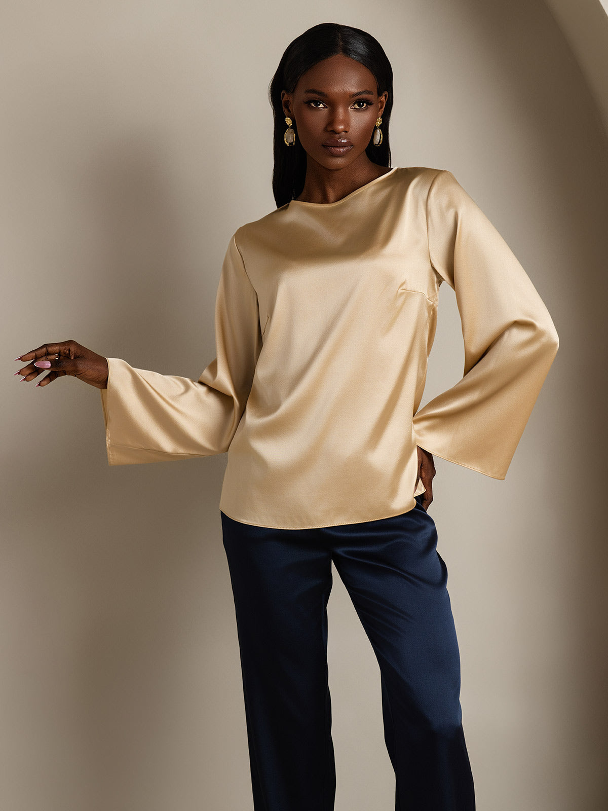 [Champán] SilkSilky-ES 19Momme Seda Womens T-Shirt 001
