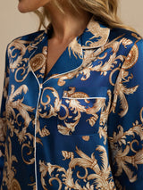 [Dragón Navy] SilkSilky-ES Long Sleeve Lapel Collar Pijamas de mujer 007