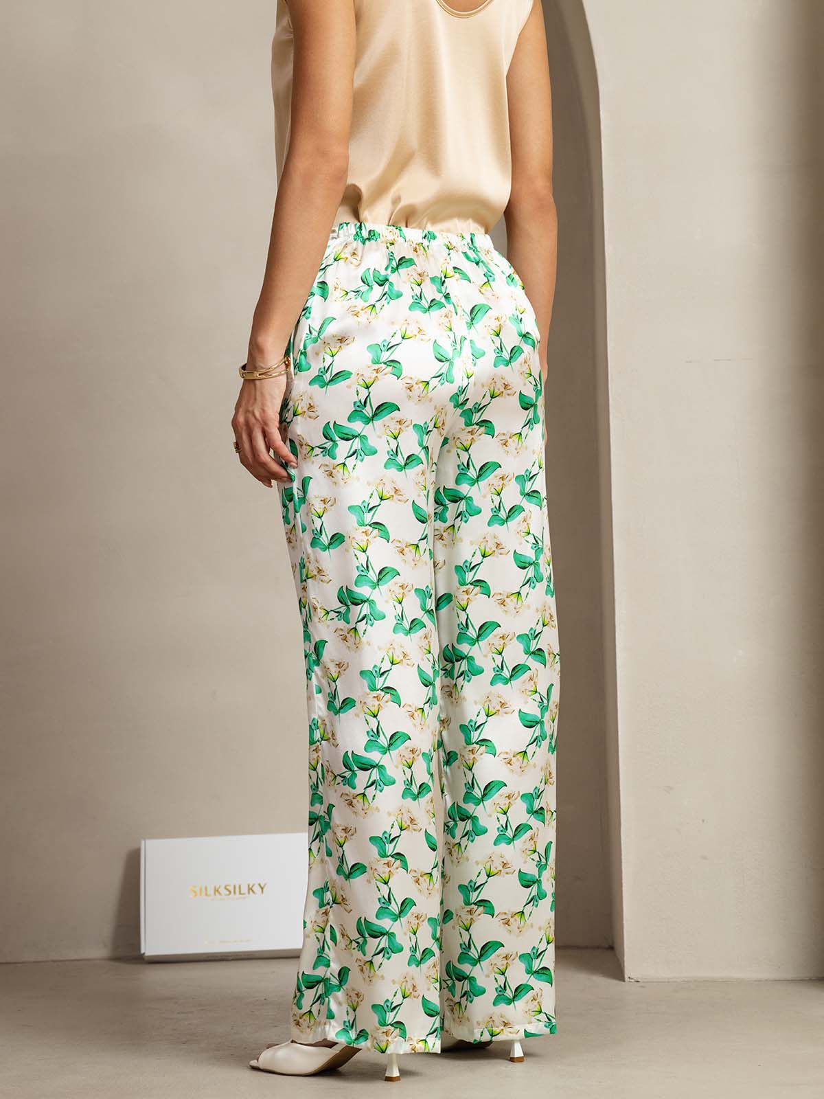 [Floral Verde] SilkSilky-ES 19Momme Seda Womens Pants 002