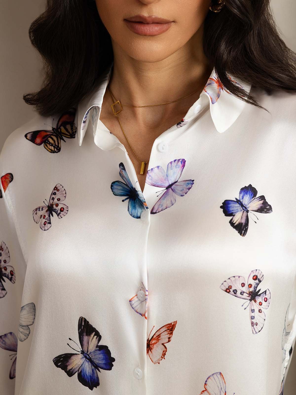 [Mariposa Blanca] SilkSilky-ES 19Momme Seda Cuello Camisero Women''s Outfit Sets 005