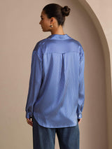 [Raya Diplomática Azul] SilkSilky-ES Long Sleeve Lapel Collar Blusas de Mujer 002