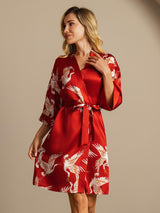[Rojo Oscuro] SilkSilky-ES 3/4 Sleeve Bata de mujer 006