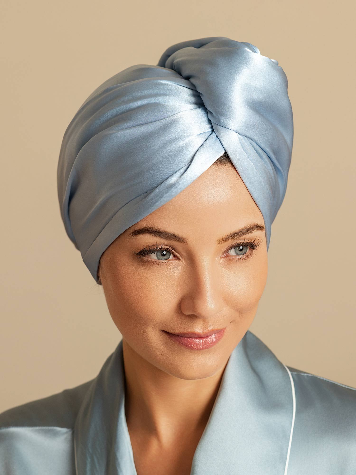 [Cielo Azul] SilkSilky-ES Seda Pura Hair Towel Wrap 003,