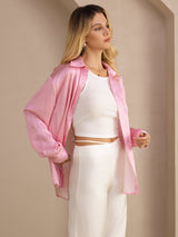 [Raya Diplomática Rosa] SilkSilky-ES Long Sleeve Lapel Collar Blusas de Mujer 005