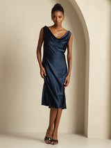 [Azul Oscuro] SilkSilky-ES Sleeveless Cowl Neck Vestido 006