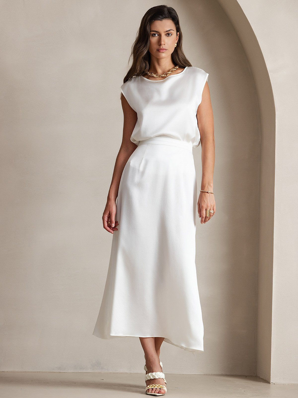 [Blanco] SilkSilky-ES 19Momme Falda 003