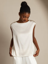 [Blanco] SilkSilky-ES Cap Sleeve Round Neck Camisetas de Mujer 006