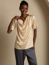 [Champán] SilkSilky-ES Short Sleeve Cowl Neck Blusas 003