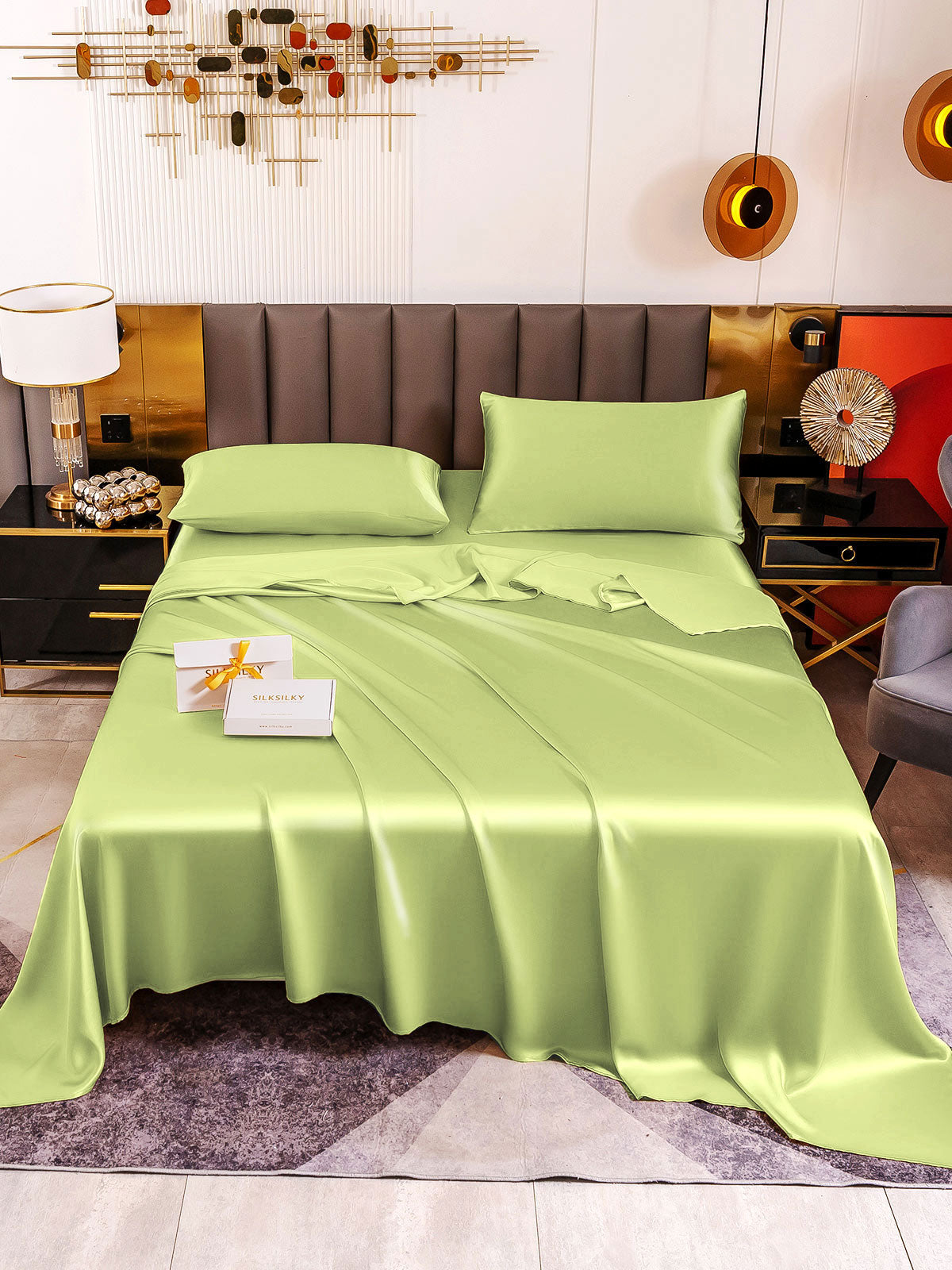 SilkSilky ES 19Momme Seda Pura Bedding Set MentaVerde 002